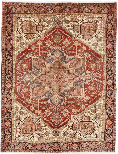 Vintage Rusty Red Geometric 7X9 Heriz Persian Rug