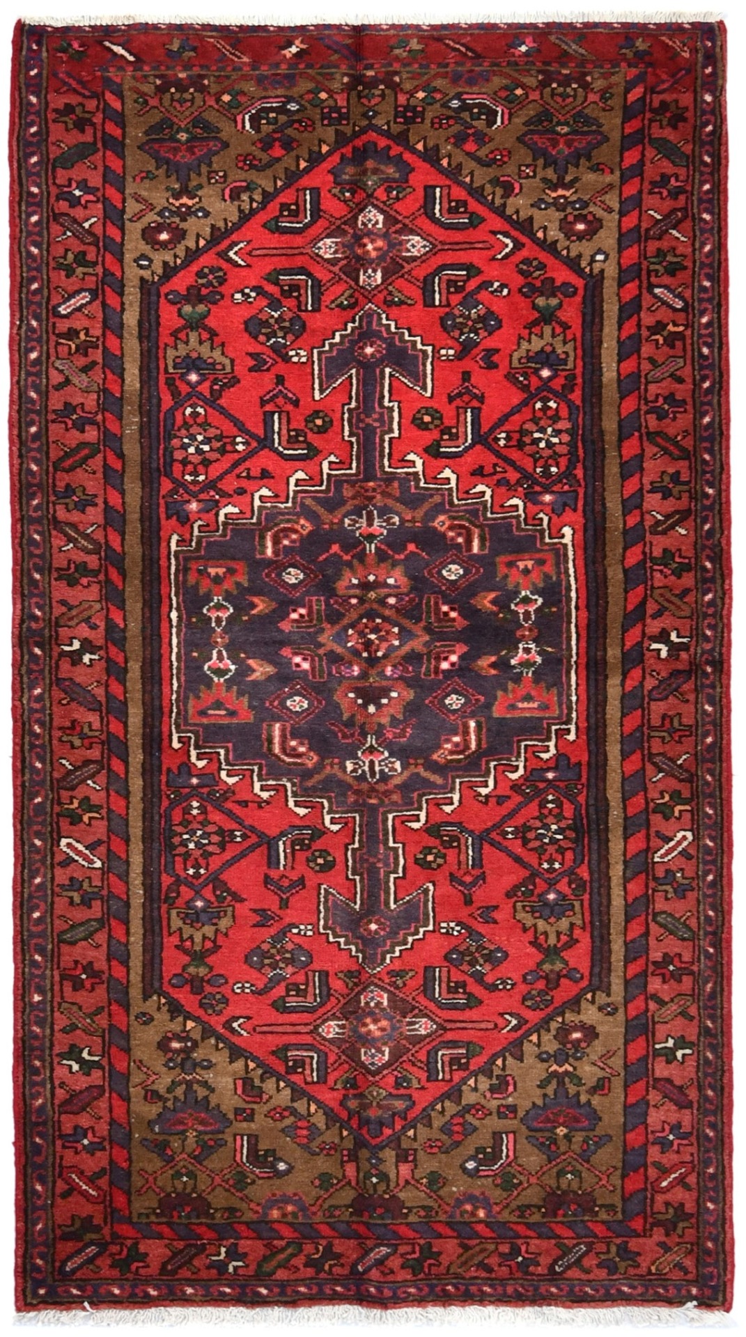 Vintage Geometric Red 3'6X6'3 Hamedan Persian Rug