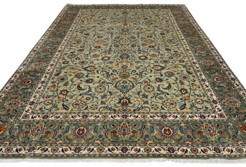 Vintage Sage Green Traditional 8X12 Kashan Persian Rug