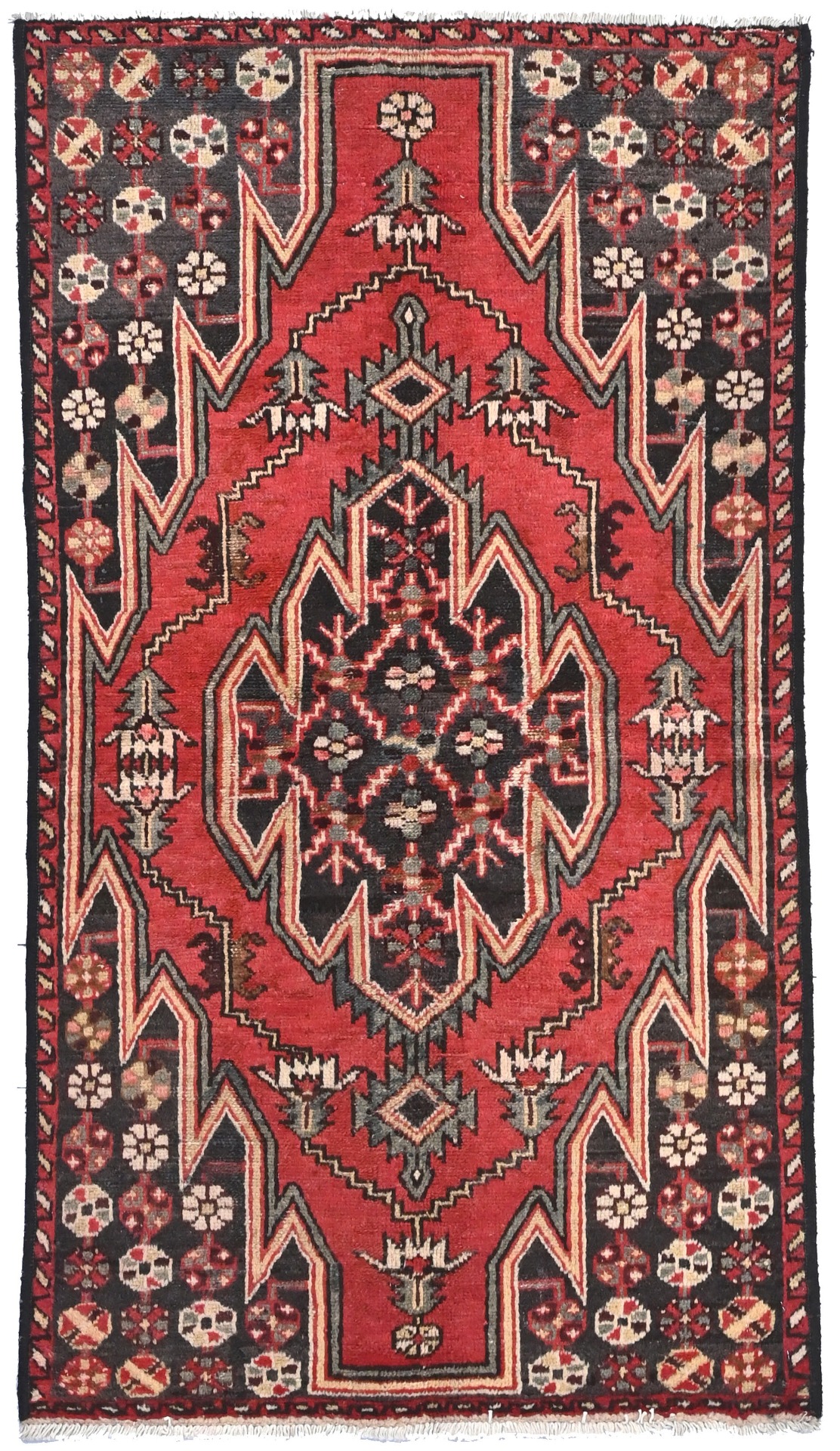 Vintage Charcoal Tribal 3X6 Hamedan Persian Rug