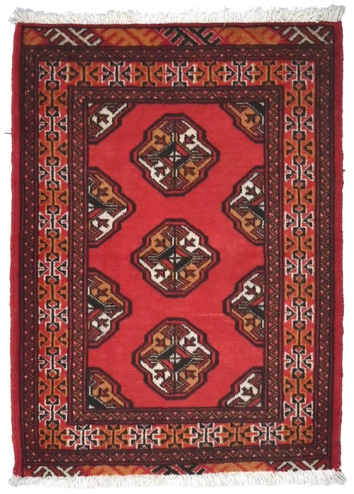 Vintage Bright Red Tribal 2X3 Turkoman Persian Rug