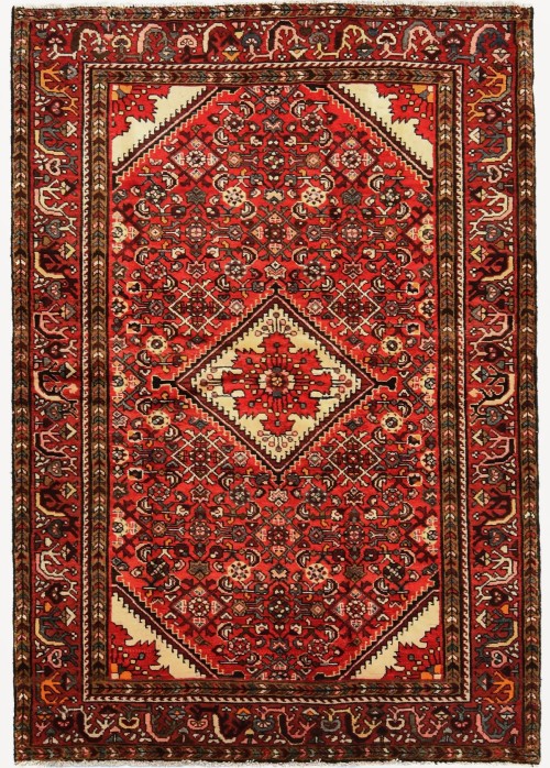 Vintage Red Tribal 4'7X6'8 Hossainabad Persian Rug