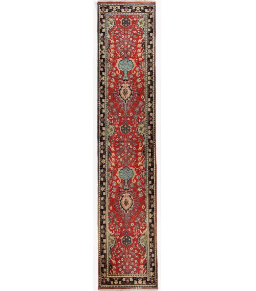 Vintage Red Floral 2'7X12'8 Tabriz Persian Runner Rug