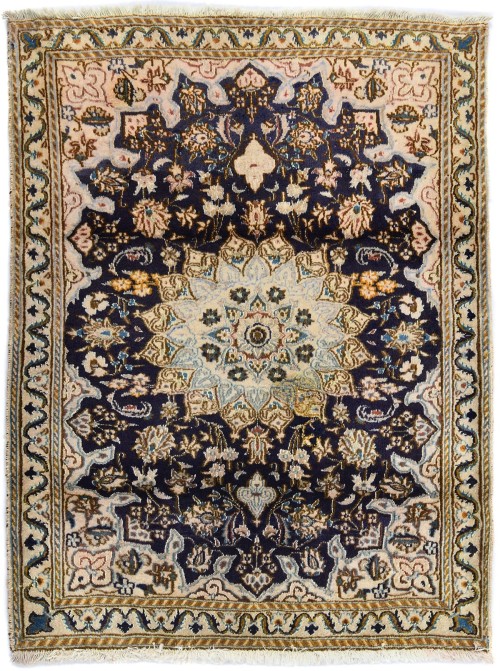 Vintage Dark Purple-navy Floral Classic 3X4 Nain Persian Rug