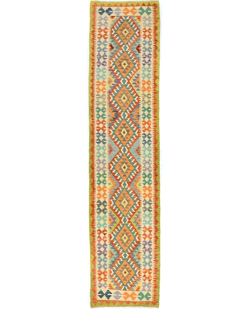 Multicolored Geometric Reversible 3X13 Kilim Oriental Runner Rug