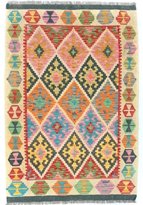 Multicolored Geometric Reversible 3X5 Kilim Oriental Rug