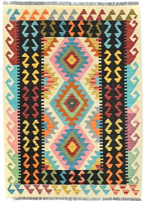 Multicolored Geometric Reversible 3X5 Kilim Oriental Rug