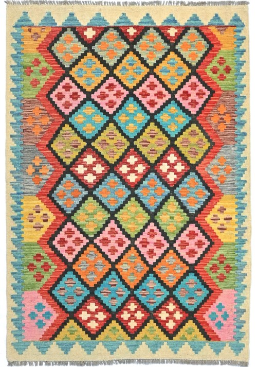 Multicolored Geometric Reversible 4X6 Kilim Oriental Rug