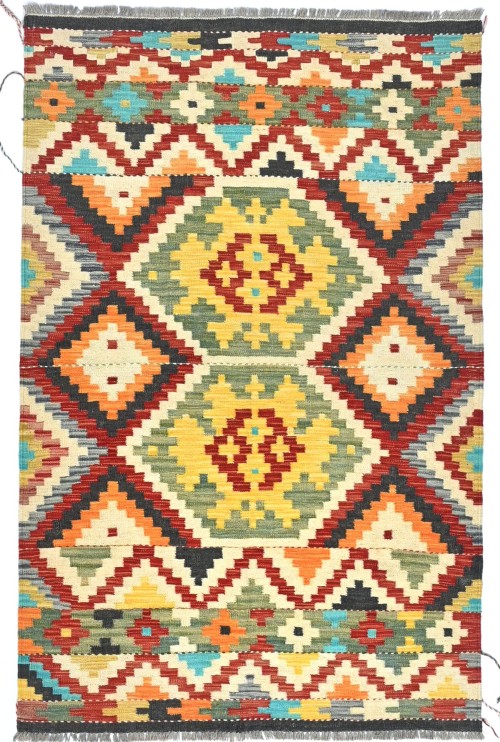 Multicolored Geometric Reversible 4X6 Kilim Oriental Rug