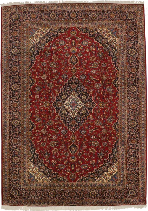 Vintage Red Traditional 9X13 Kashan Persian Rug