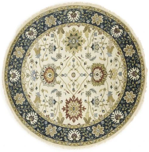 Cream Floral 8X8 Oushak Chobi Oriental Round Rug