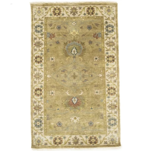 Tan Floral Traditional 3X5 Oushak Chobi Peshawar Oriental Rug