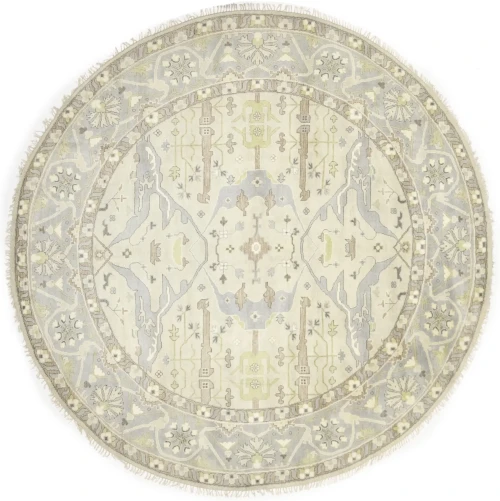 Muted Cream Floral Traditional 12X12 Oushak Oriental Round Rug