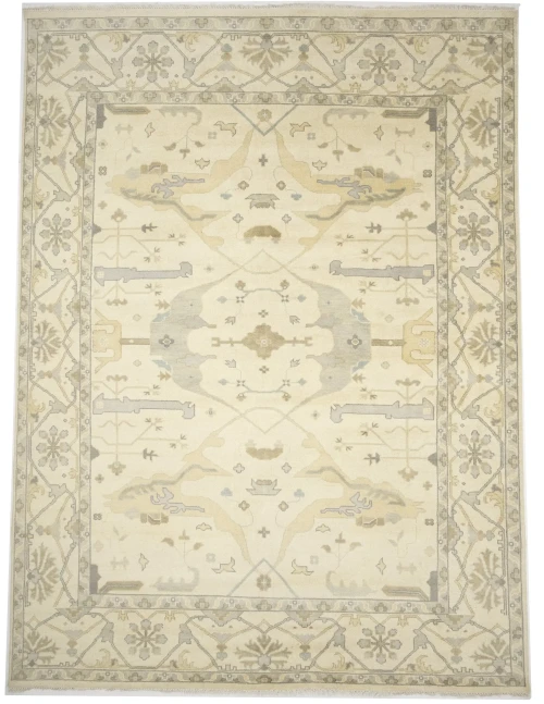 Muted Beige Floral Traditional 10X14 Oushak Oriental Rug