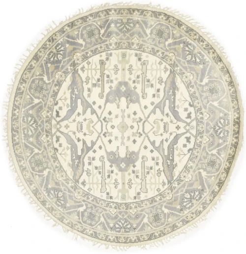 Muted Cream Floral Traditional 8X8 Oushak Oriental Round Rug