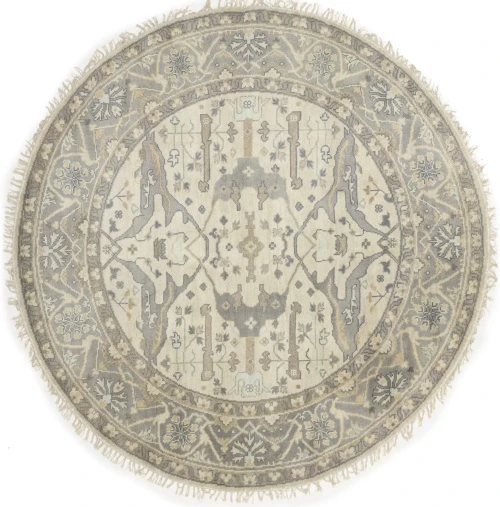 Muted Cream Floral Traditional 8X8 Oushak Oriental Round Rug