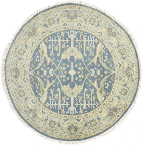 Muted Blue-gray Floral Traditional 8X8 Oushak Oriental Round Rug