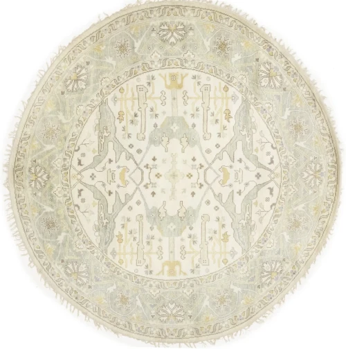 Muted Cream Floral Traditional 9X9 Oushak Oriental Round Rug