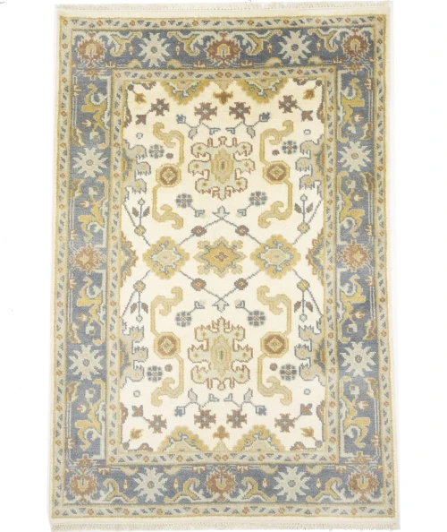 Muted Cream Floral 4X6 Oushak Chobi Oriental Rug