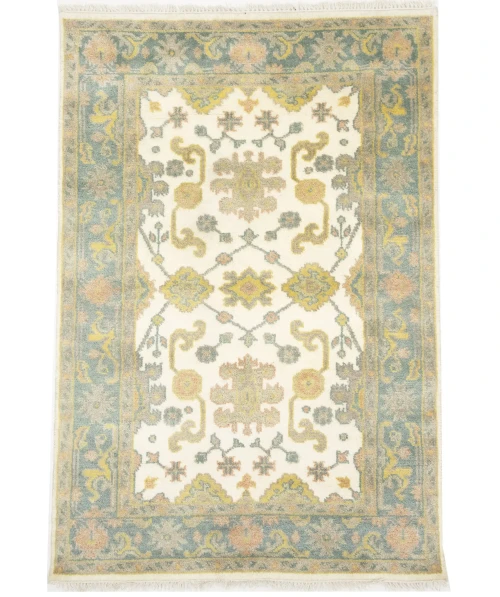 Muted Green Slate Floral 4X6 Oushak Chobi Oriental Rug