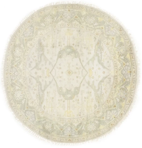 Muted Cream Floral Traditional 8X8 Oushak Chobi Oriental Round Rug