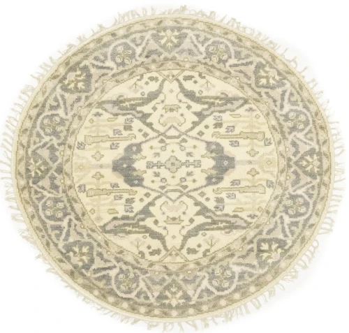 Muted Cream Floral 5X5 Oushak Chobi Oriental Round Rug