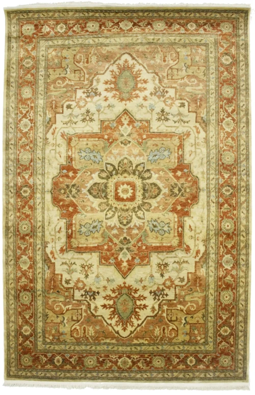 Cream & Rust Orange Traditional 6X9 Heriz Serapi Oriental Rug