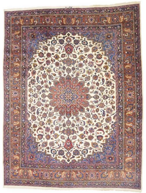 Semi Antique Cream Traditional 10X13 Mashad Persian Rug