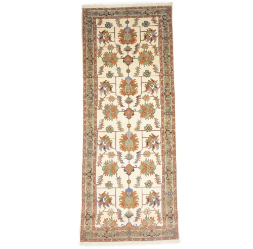 Cream Geometric Floral 7X17 Heriz Persian Rug