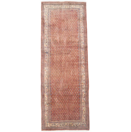 Vintage Orange-red Tribal 4X10 Botemir Persian Runner Rug