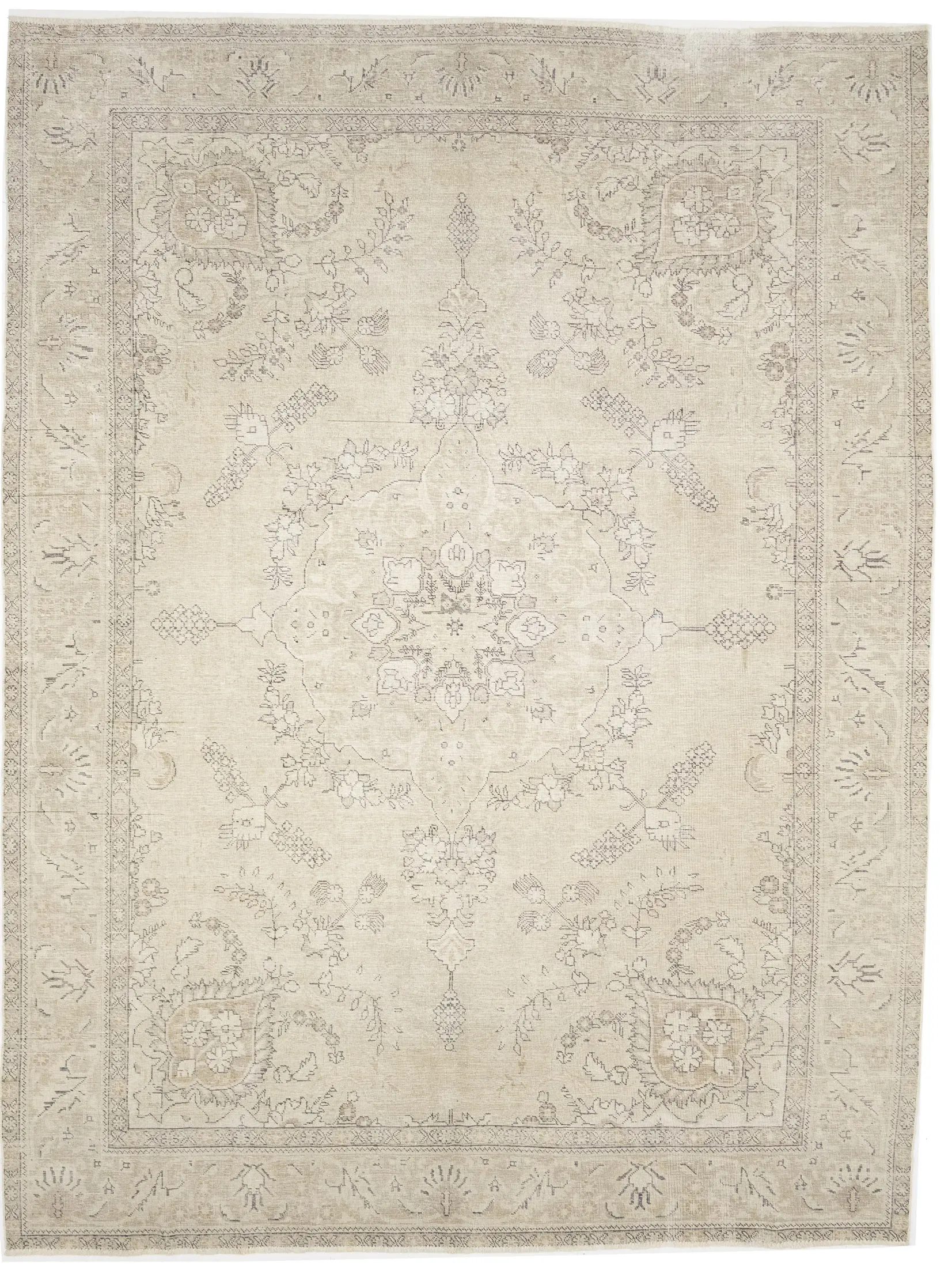 Antique Muted Cream Floral 10X13 Distressed Vintage Oriental Rug