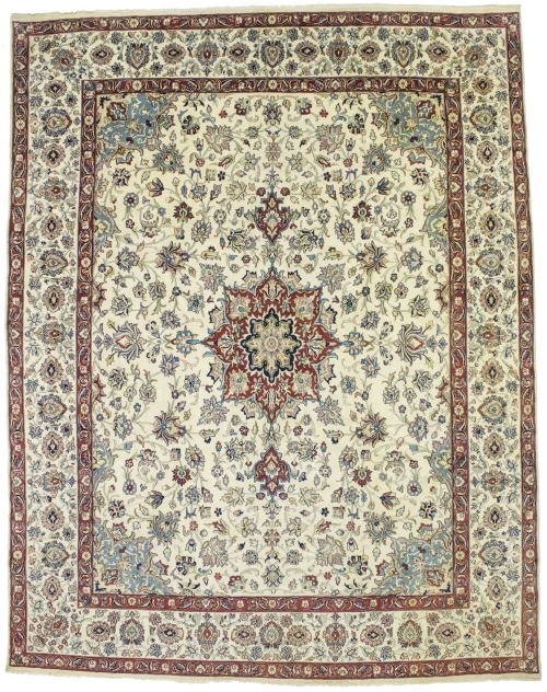 Vintage Cream Traditional 9X12 Isfahan Persian Rug